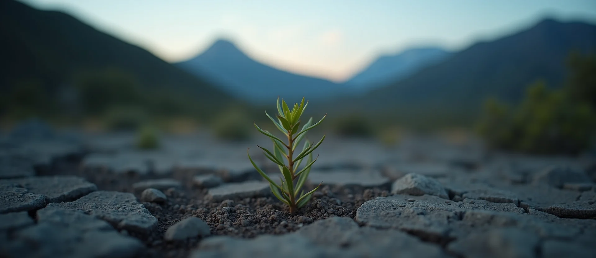 Symbolizing Seed/New Beginning: A local Manzanita shoot emerging from cracked soil. - AI Generated