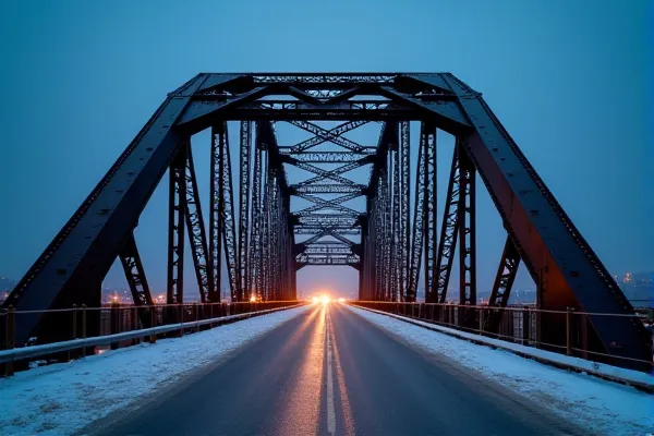 Wide-angle landscape of the Virginia Street Bridge trusses in Reno symbolizing the structured framework of forensic recovery services.
