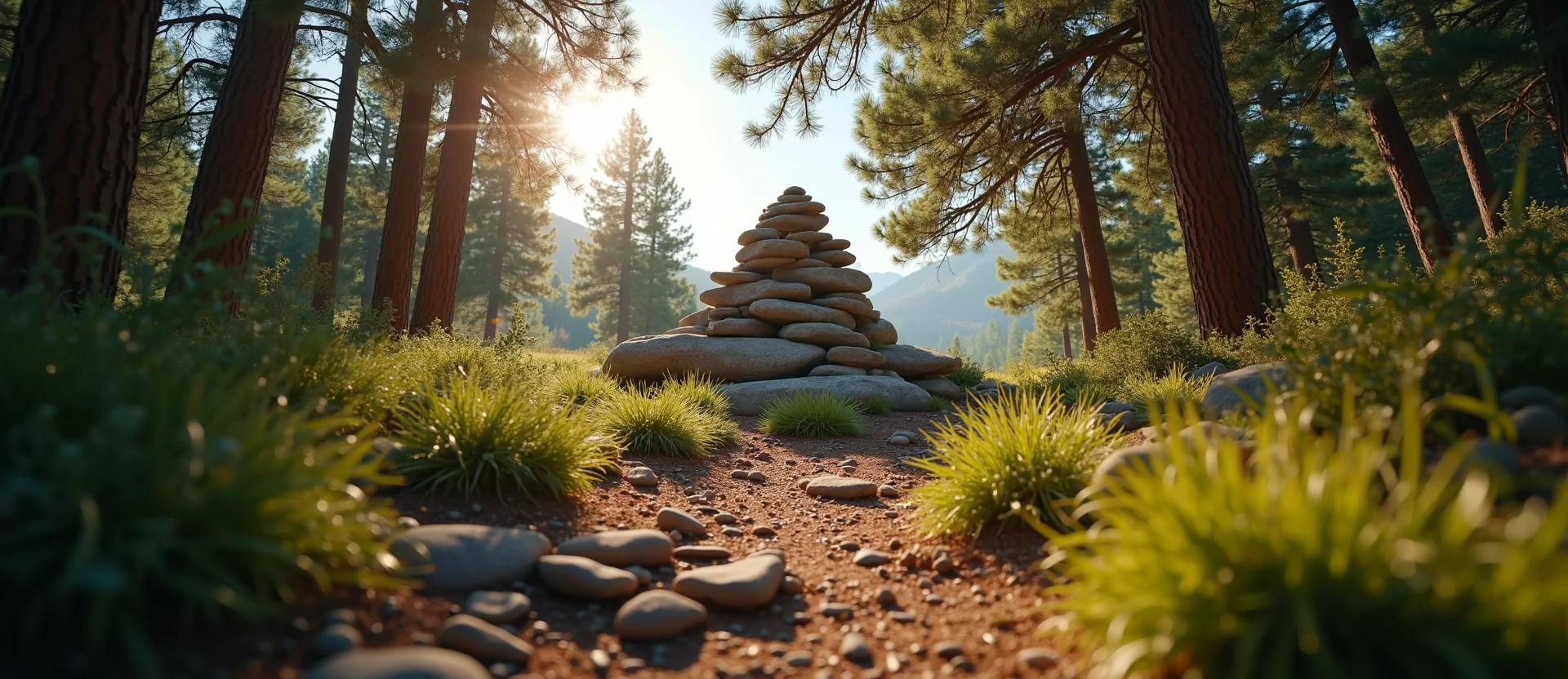 Symbolizing Stability/Peak: A local Bitterbrush ancient rock cairn. - AI Generated
