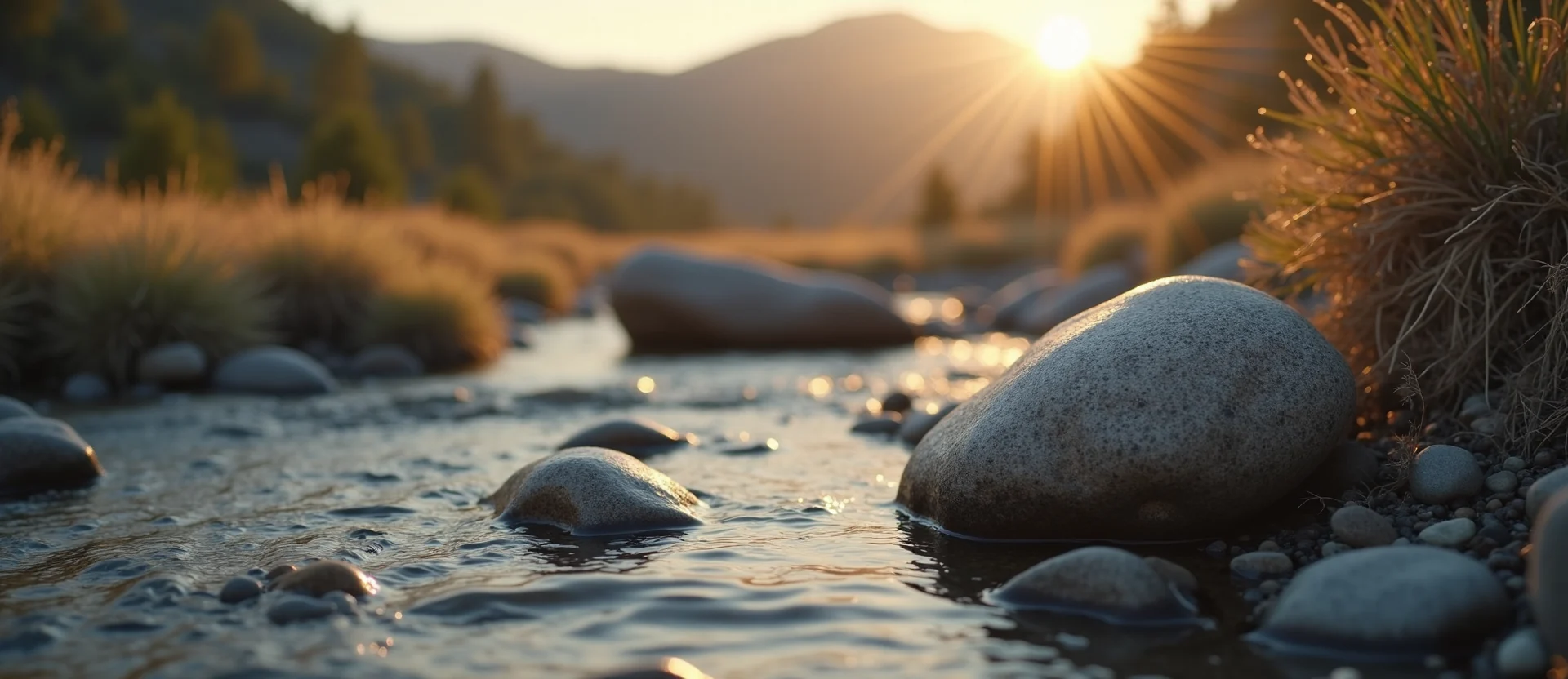 Symbolizing Flow/Cleansing: A local Bitterbrush smooth Truckee river stones. - AI Generated