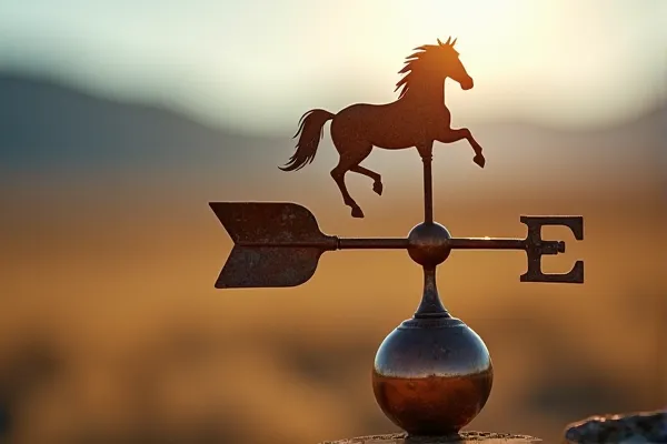 Extreme macro of an oxidized copper weather vane on a historic Washoe Valley ranch representing rugged beauty and time.