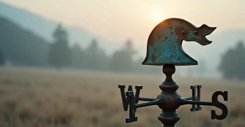 High-detail shot of an oxidized copper weather vane in Washoe Valley, symbolizing the ethical guidance and protection provided by clinical regulations.