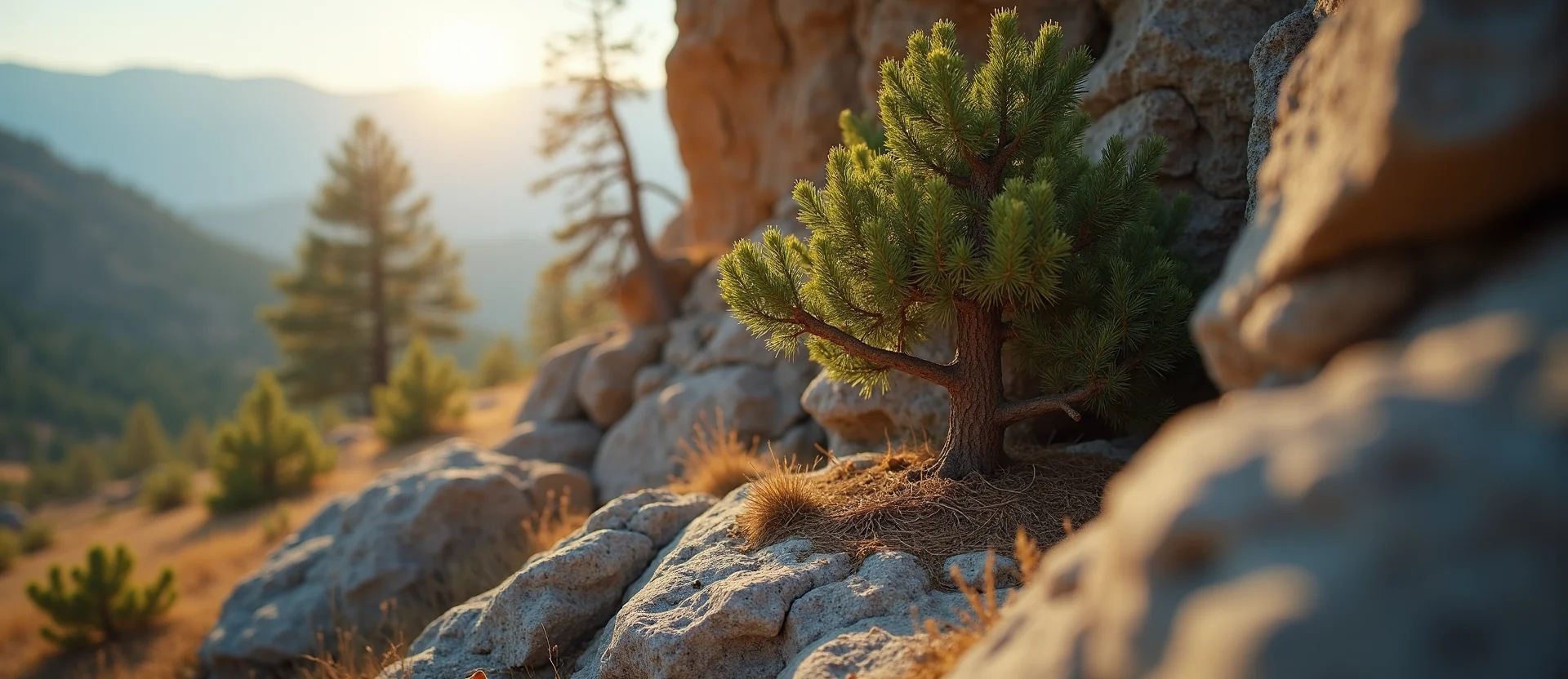 Symbolizing Growth/Resilience: A local Bitterbrush tree growing out of a rock cleft. - AI Generated