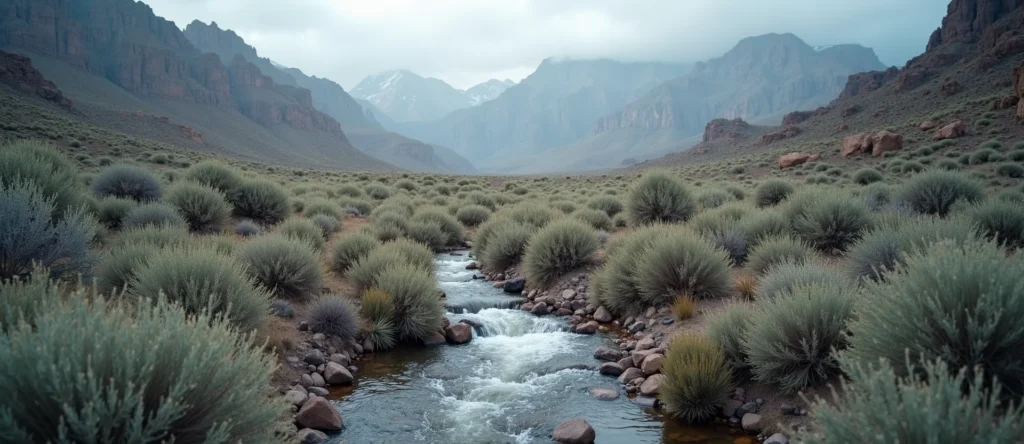 Symbolizing Flow/Cleansing: A local Desert Peach hidden small waterfall. - AI Generated