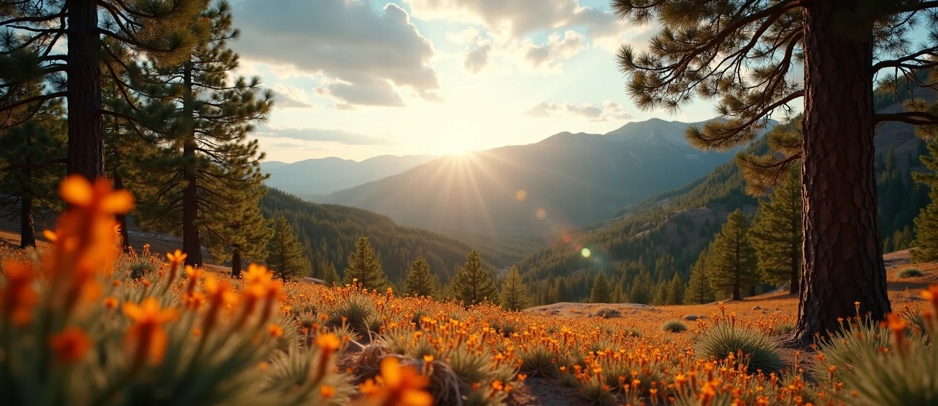 Symbolizing Stability/Peak: A local Indian Paintbrush distant Sierra horizon. - AI Generated