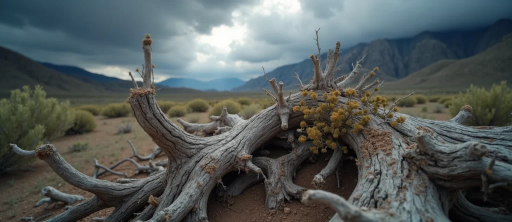 Symbolizing Growth/Resilience: A local Desert Peach gnarled juniper roots. - AI Generated