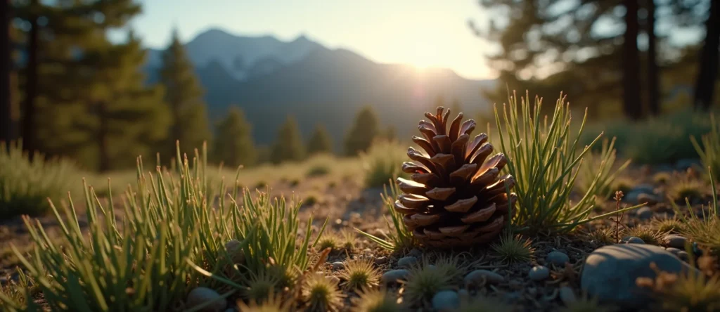 Symbolizing Seed/New Beginning: A local Indian Paintbrush opening pine cone. - AI Generated