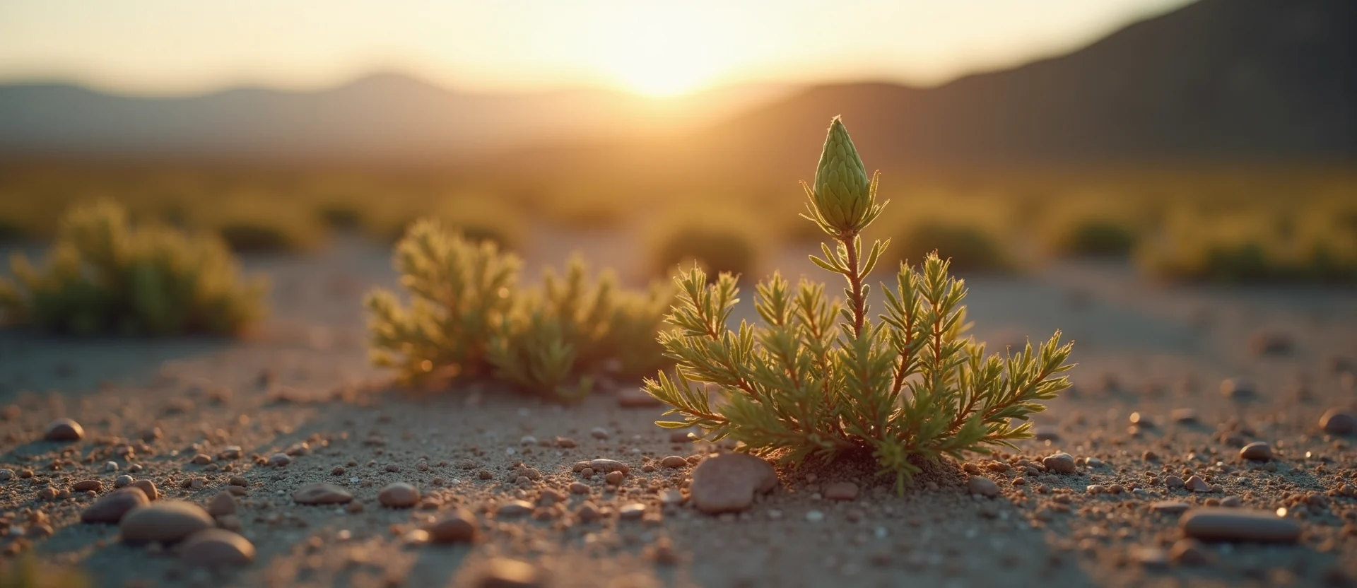 Symbolizing Seed/New Beginning: A local Sagebrush (Artemisia tridentata) new green bud on a branch. - AI Generated