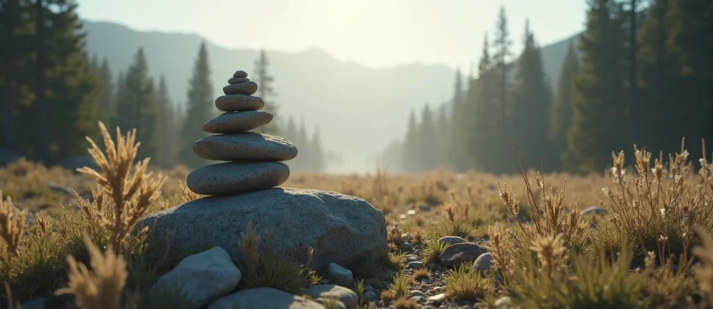 Symbolizing Stability/Peak: A local Rabbitbrush ancient rock cairn. - AI Generated