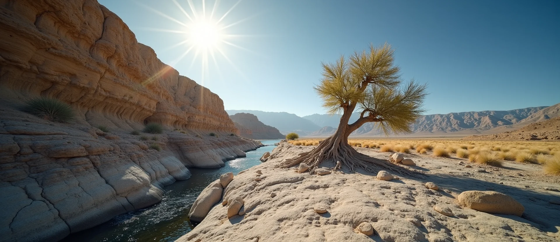 Symbolizing Growth/Resilience: A local Desert Peach tree growing out of a rock cleft. - AI Generated
