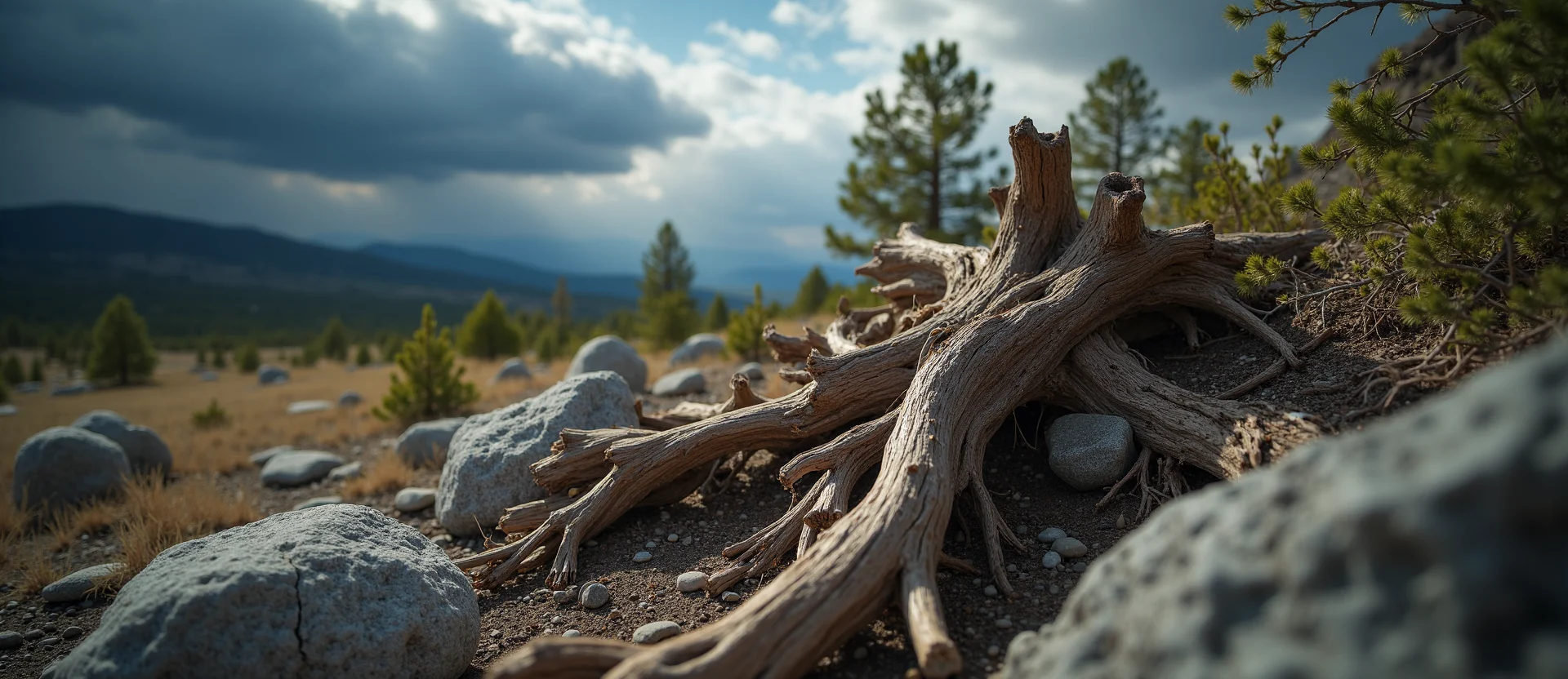 Symbolizing Growth/Resilience: A local Ponderosa Pine gnarled juniper roots. - AI Generated