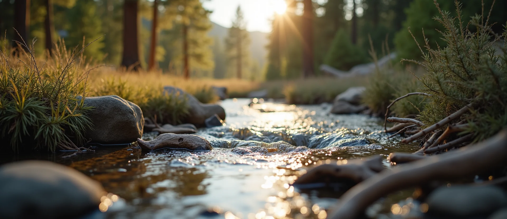 Symbolizing Flow/Cleansing: A local Ponderosa Pine clear cold snowmelt stream. - AI Generated