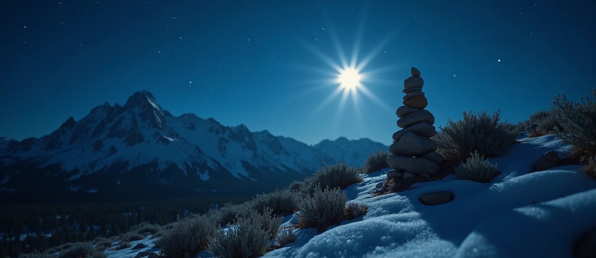 Symbolizing Stability/Peak: A local Bitterbrush ancient rock cairn. - AI Generated