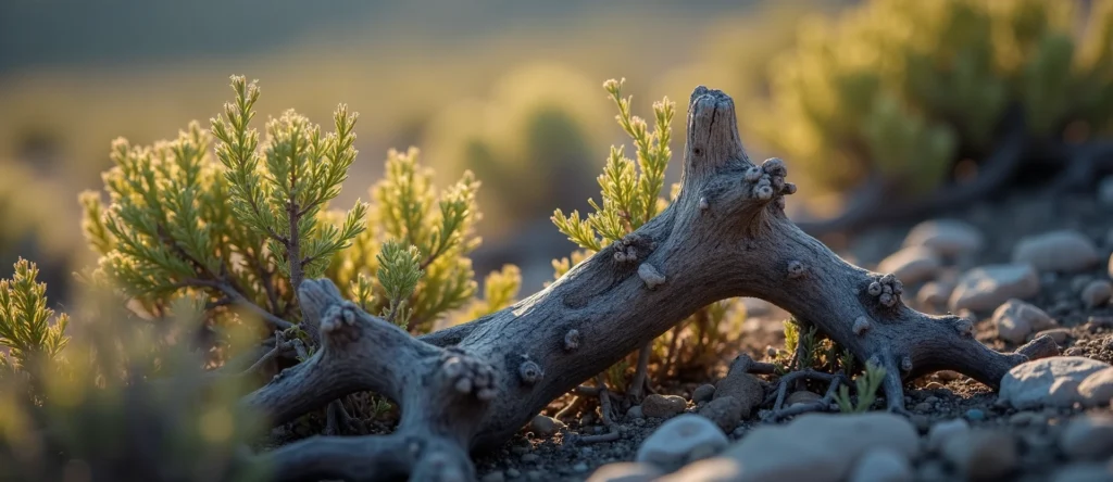 Symbolizing Growth/Resilience: A local Bitterbrush gnarled juniper roots. - AI Generated