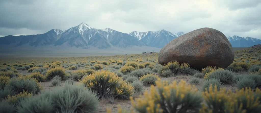 Symbolizing Stability/Peak: A local Bitterbrush unshakable boulder. - AI Generated