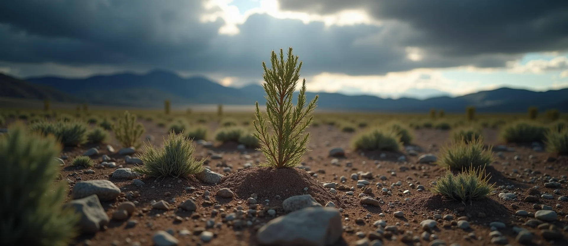 Symbolizing Seed/New Beginning: A local Mountain Mahogany sprouting sagebrush seedling. - AI Generated