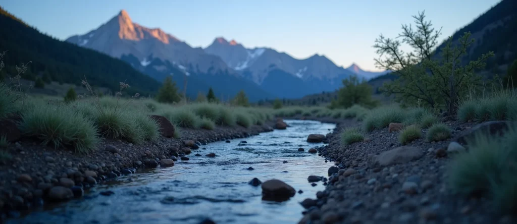 Symbolizing Flow/Cleansing: A local Bitterbrush babbling mountain creek. - AI Generated
