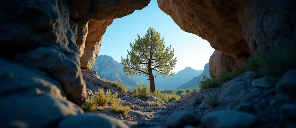 Symbolizing Growth/Resilience: A local Sierra Juniper tree growing out of a rock cleft. - AI Generated