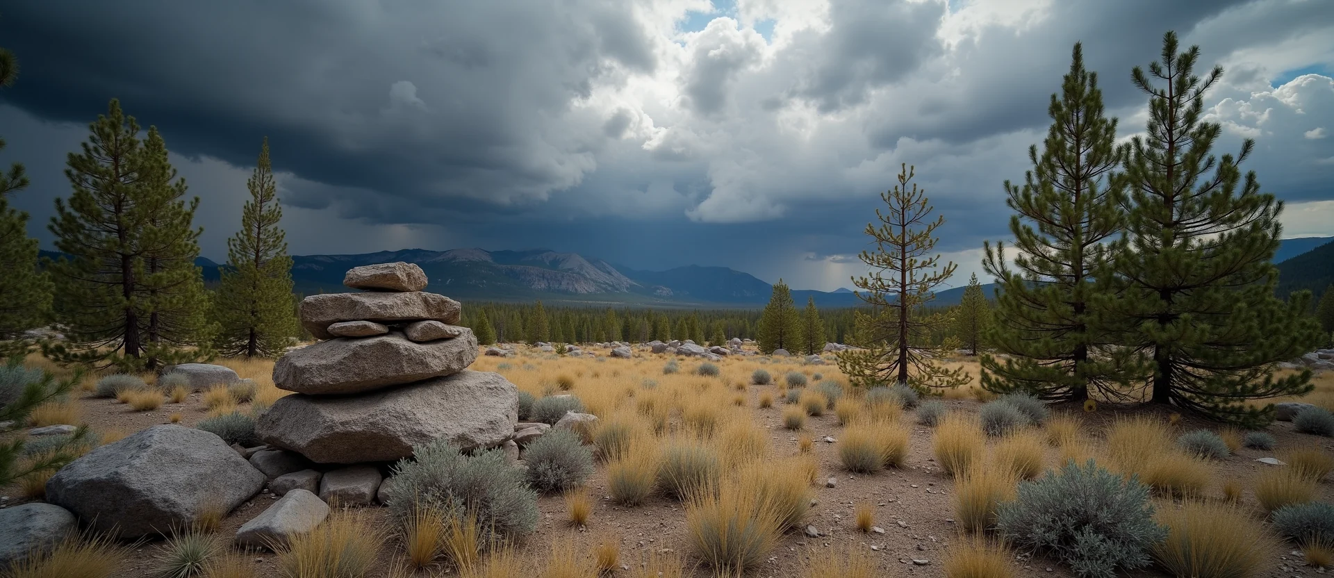Symbolizing Stability/Peak: A local Ponderosa Pine ancient rock cairn. - AI Generated