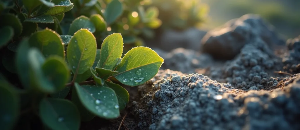 Symbolizing Flow/Cleansing: A local Sierra Juniper raindrops on desert leaves. - AI Generated