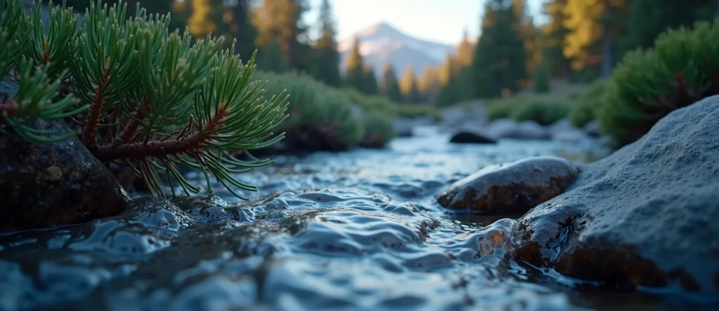 Symbolizing Flow/Cleansing: A local Ponderosa Pine clear cold snowmelt stream. - AI Generated