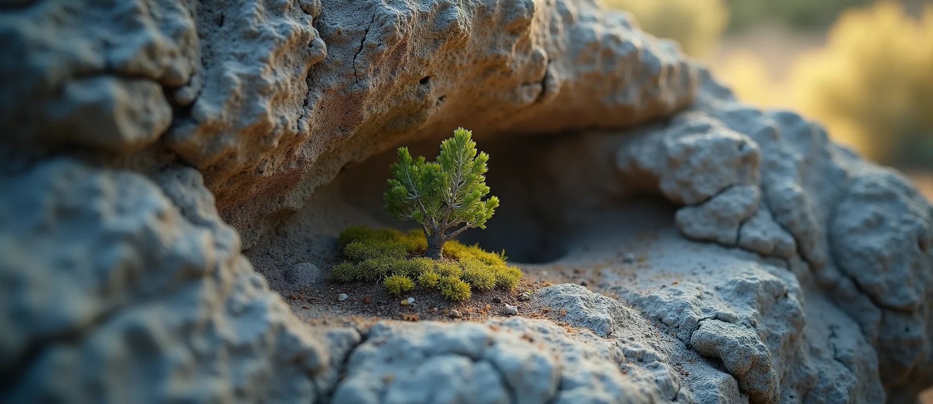 Symbolizing Growth/Resilience: A local Desert Peach tree growing out of a rock cleft. - AI Generated