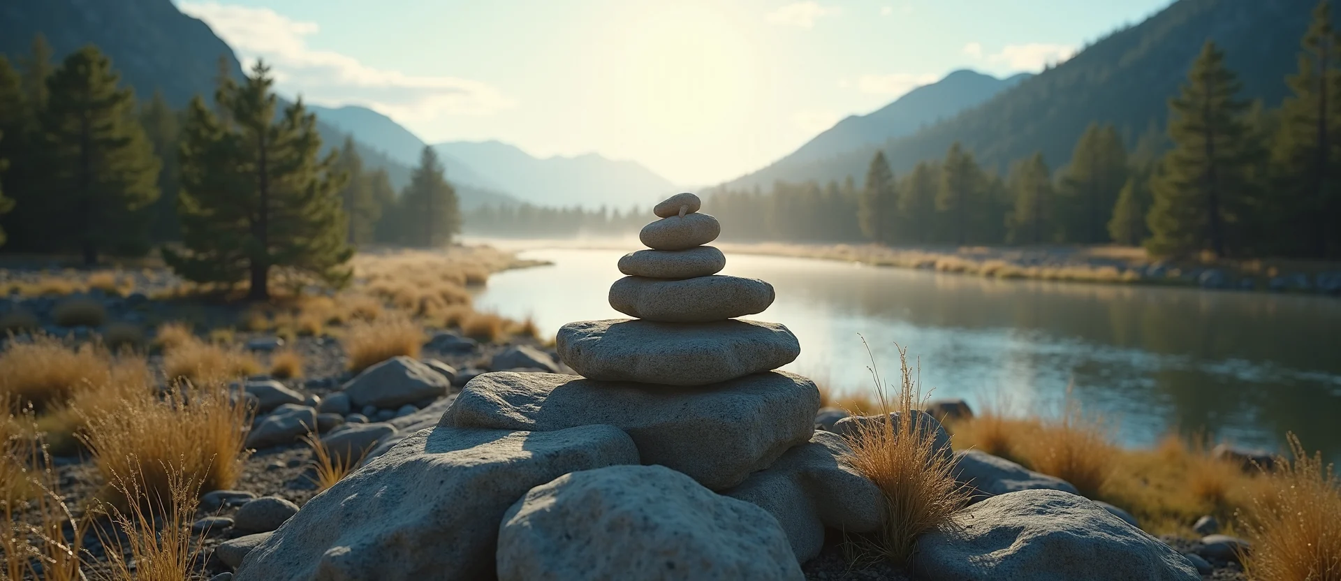 Symbolizing Stability/Peak: A local Sierra Juniper ancient rock cairn. - AI Generated