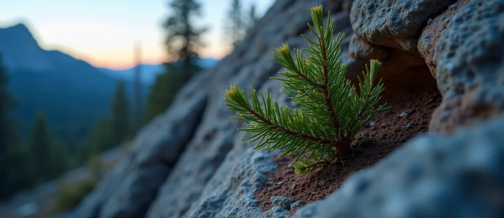 Symbolizing Growth/Resilience: A local Desert Peach tree growing out of a rock cleft. - AI Generated