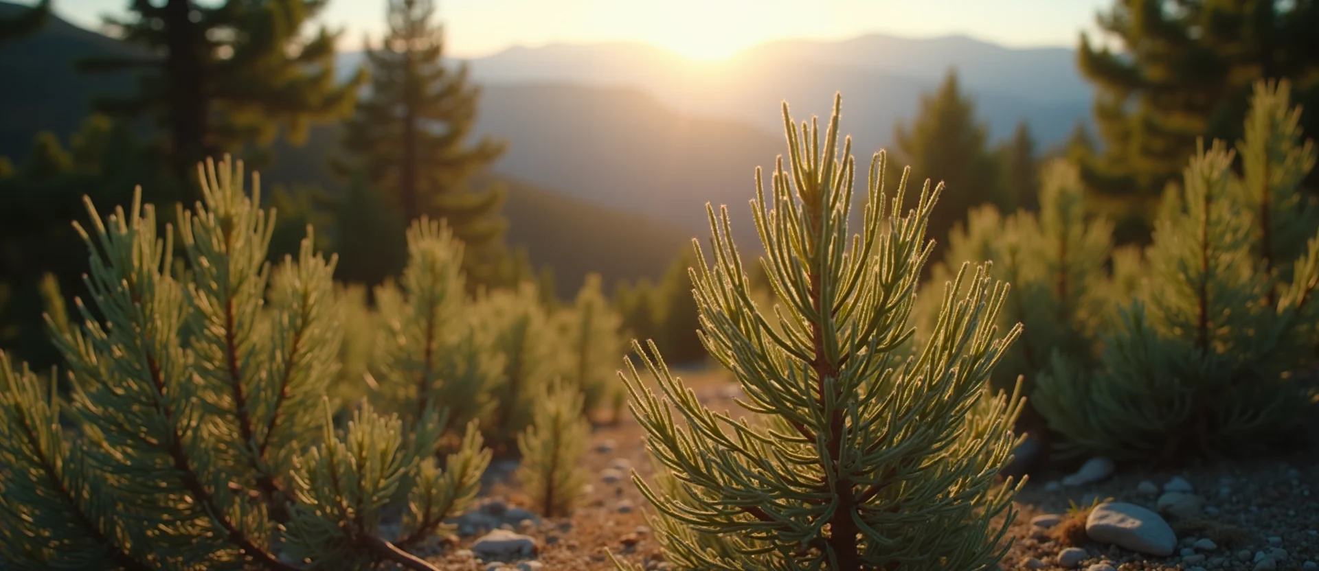 Symbolizing Stability/Peak: A local Sierra Juniper distant Sierra horizon. - AI Generated