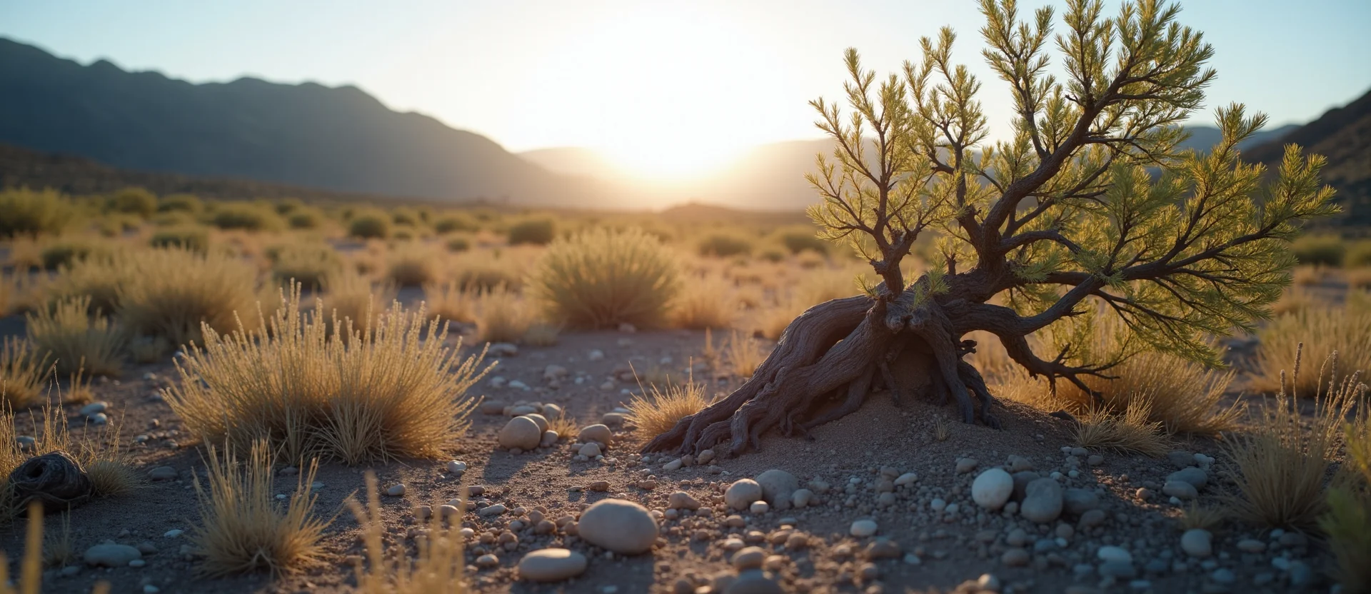 Symbolizing Growth/Resilience: A local Rabbitbrush gnarled juniper roots. - AI Generated