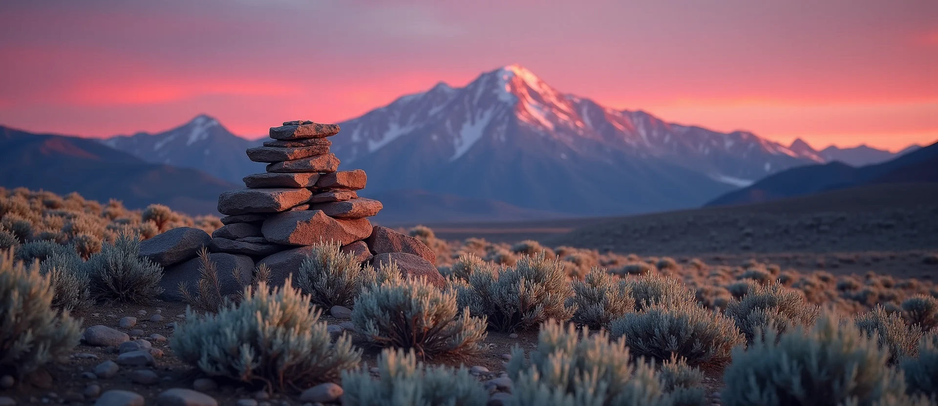 Symbolizing Stability/Peak: A local Bitterbrush ancient rock cairn. - AI Generated