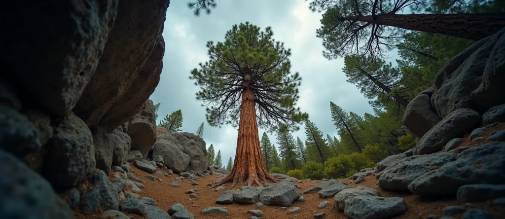 Symbolizing Growth/Resilience: A local Ponderosa Pine tree growing out of a rock cleft. - AI Generated