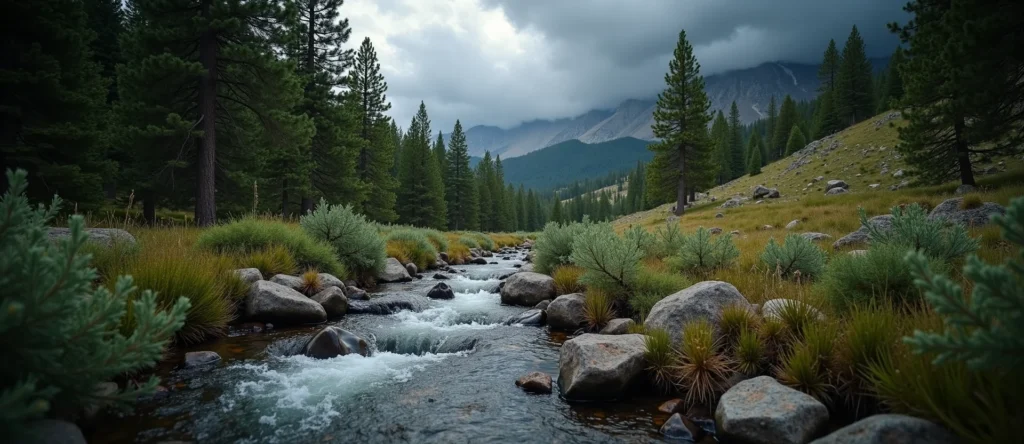 Symbolizing Flow/Cleansing: A local Ponderosa Pine babbling mountain creek. - AI Generated