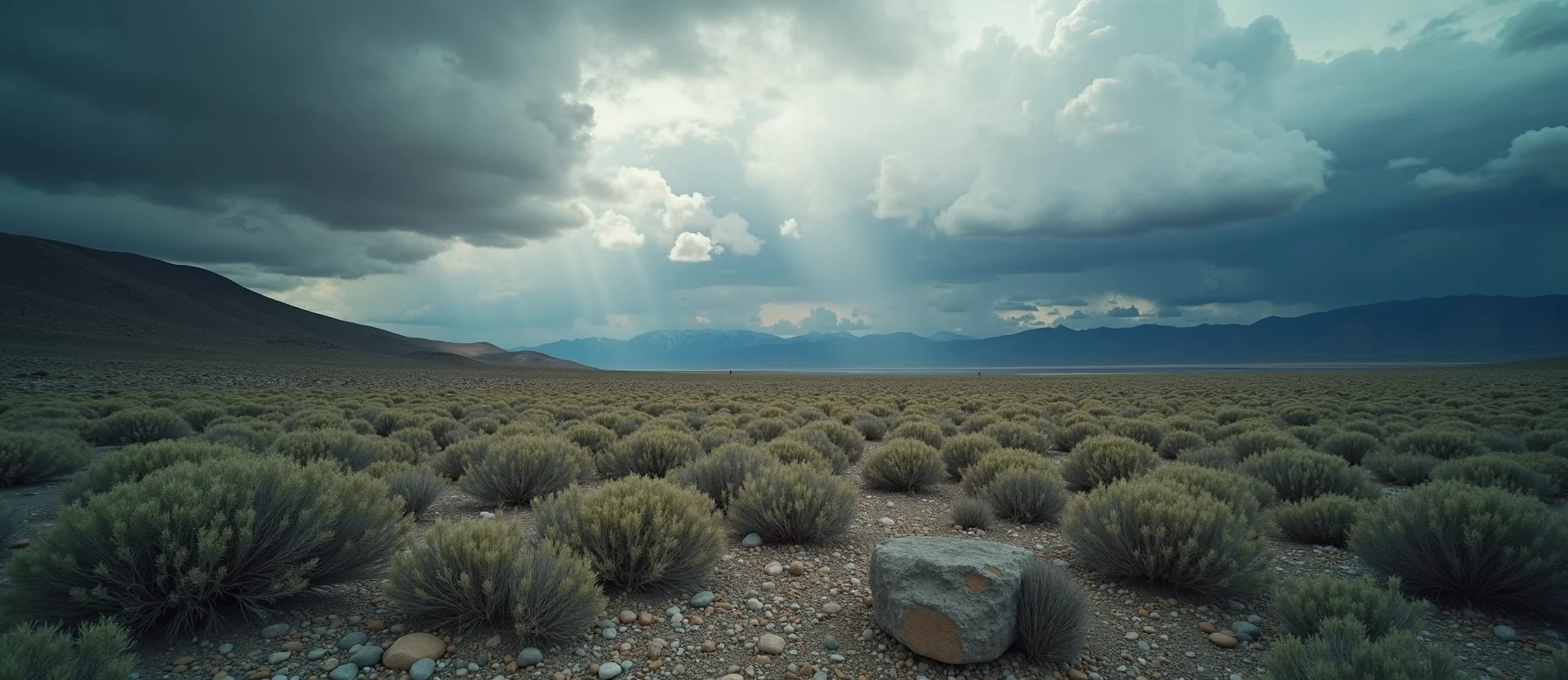 Symbolizing Stability/Peak: A local Bitterbrush distant Sierra horizon. - AI Generated