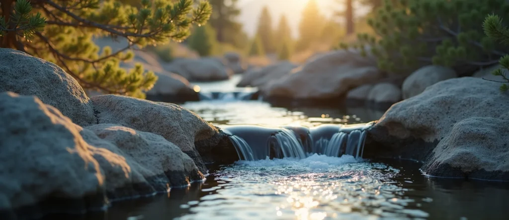 Symbolizing Flow/Cleansing: A local Sierra Juniper hidden small waterfall. - AI Generated