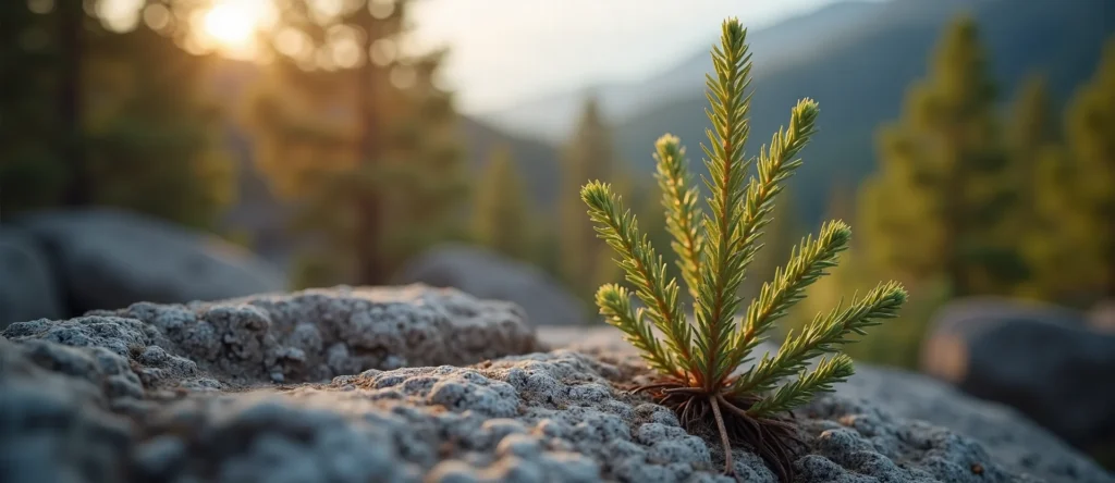 Symbolizing Growth/Resilience: A local Ponderosa Pine new branch reaching for the sky. - AI Generated