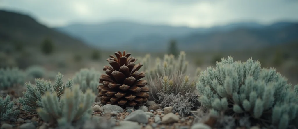 Symbolizing Seed/New Beginning: A local Mountain Mahogany opening pine cone. - AI Generated