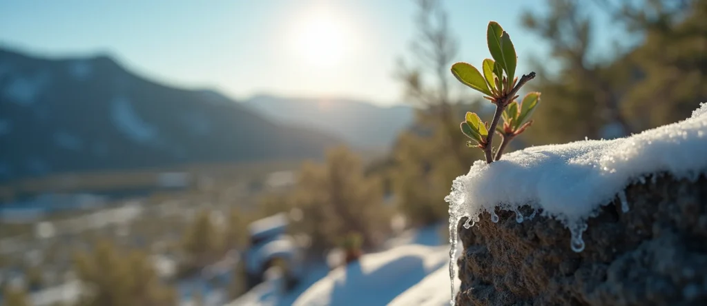 Symbolizing Seed/New Beginning: A local Manzanita new green bud on a branch. - AI Generated