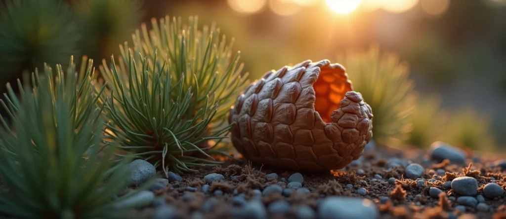 Symbolizing Seed/New Beginning: A local Rabbitbrush opening pine cone. - AI Generated
