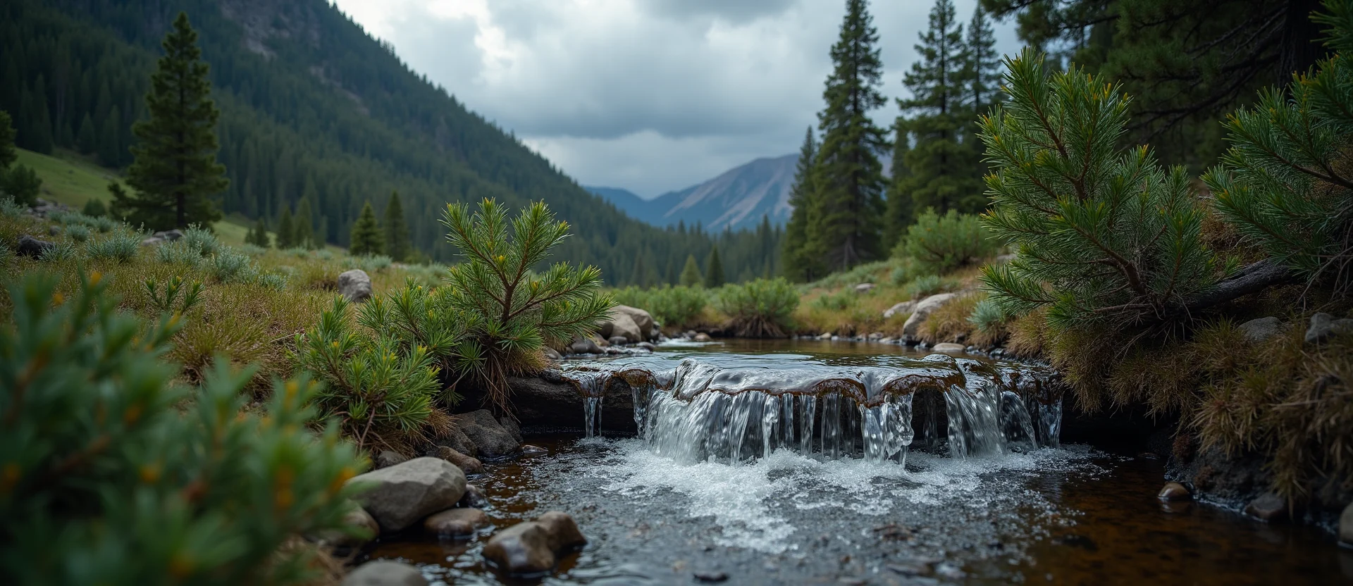 Symbolizing Flow/Cleansing: A local Quaking Aspen hidden small waterfall. - AI Generated