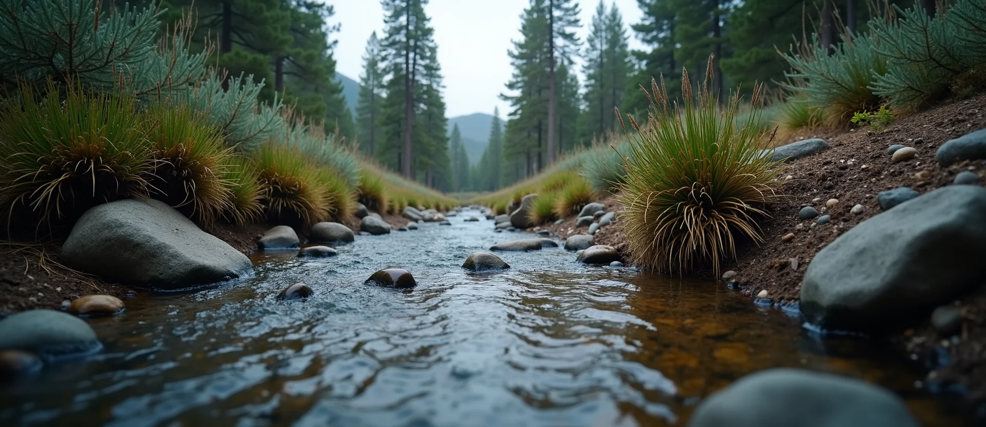 Symbolizing Flow/Cleansing: A local Ponderosa Pine clear cold snowmelt stream. - AI Generated