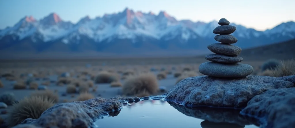 Symbolizing Stability/Peak: A local Desert Peach ancient rock cairn. - AI Generated
