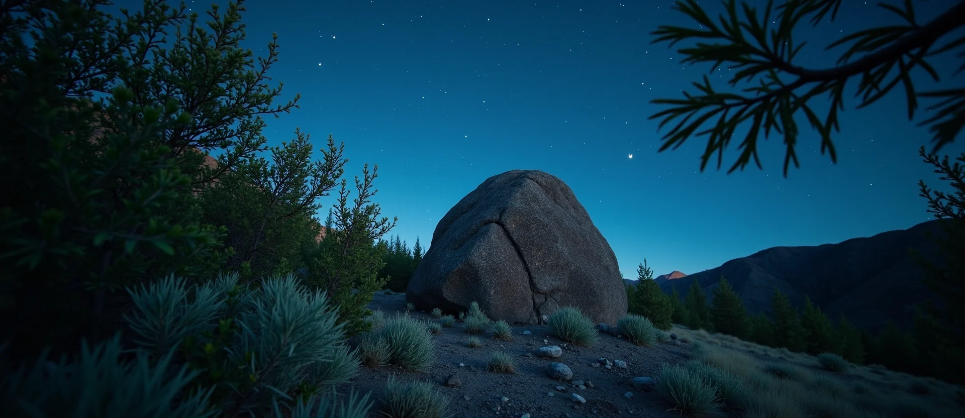 Symbolizing Stability/Peak: A local Mountain Mahogany unshakable boulder. - AI Generated