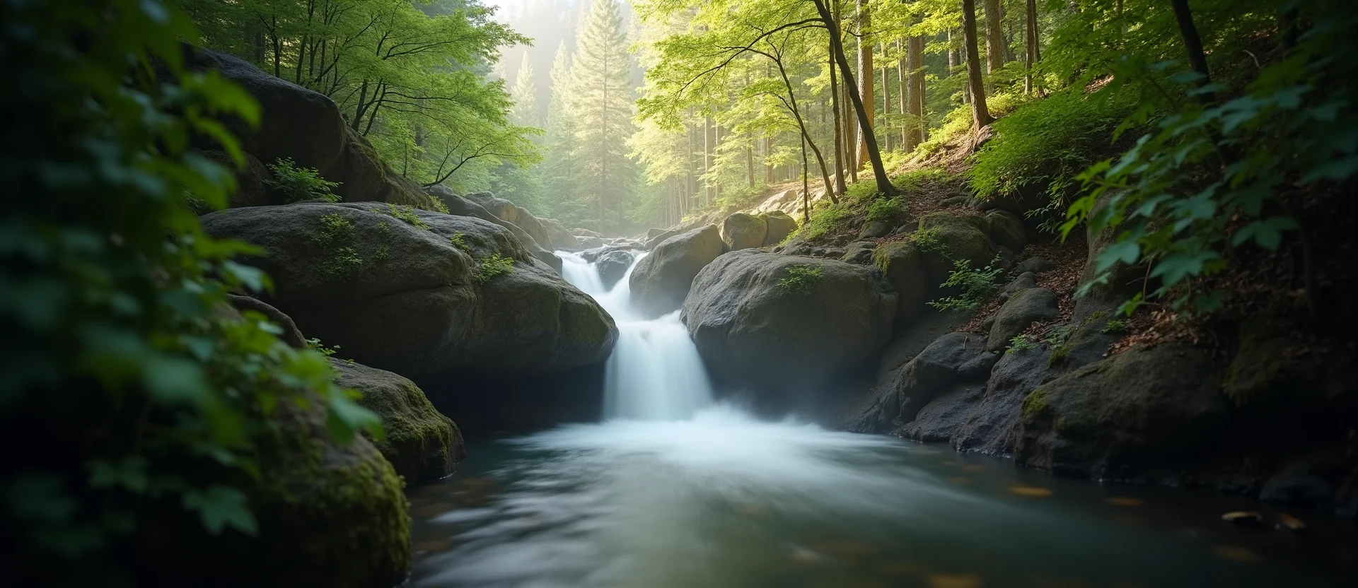 Symbolizing Flow/Cleansing: A local Manzanita hidden small waterfall. - AI Generated