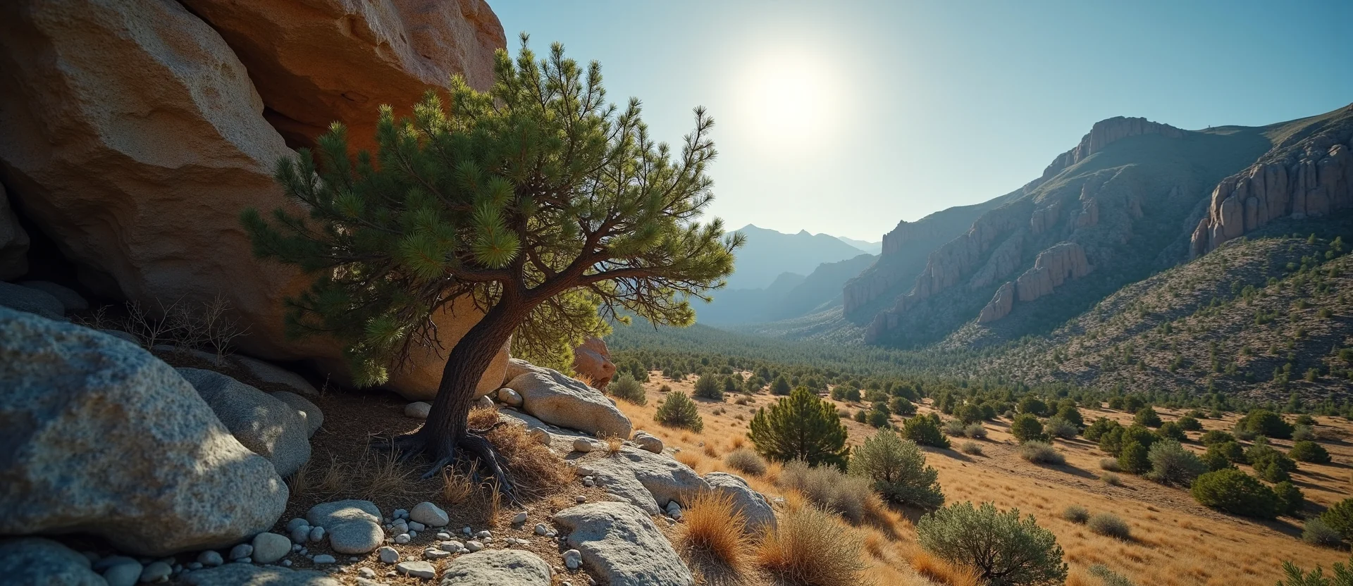 Symbolizing Growth/Resilience: A local Manzanita tree growing out of a rock cleft. - AI Generated