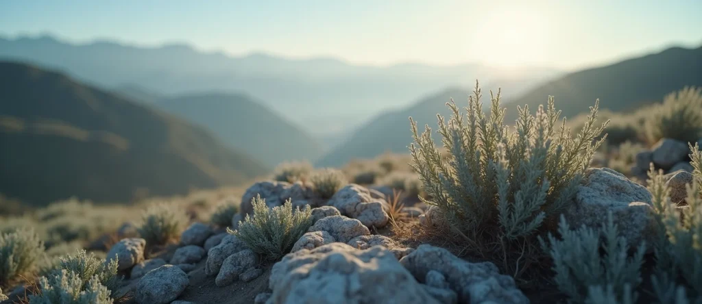 Symbolizing Identity/Local: A local Rabbitbrush Sierra Nevada skyline. - AI Generated