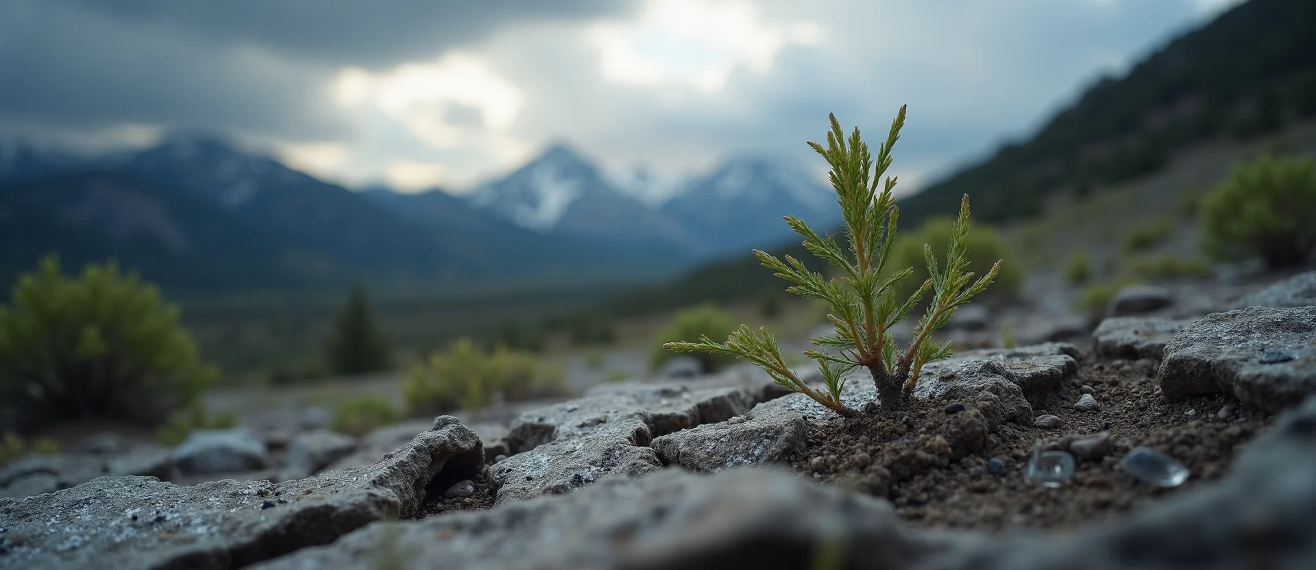Symbolizing Seed/New Beginning: A local Manzanita shoot emerging from cracked soil. - AI Generated