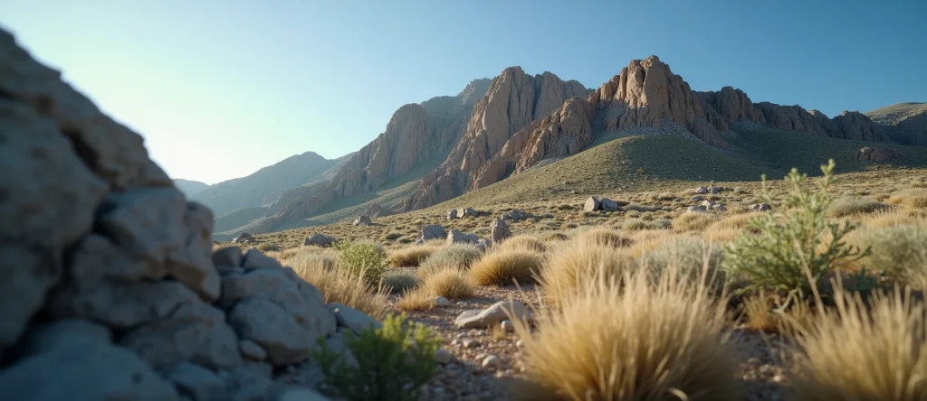 Symbolizing Stability/Peak: A local Sagebrush (Artemisia tridentata) solid mountain ridge. - AI Generated