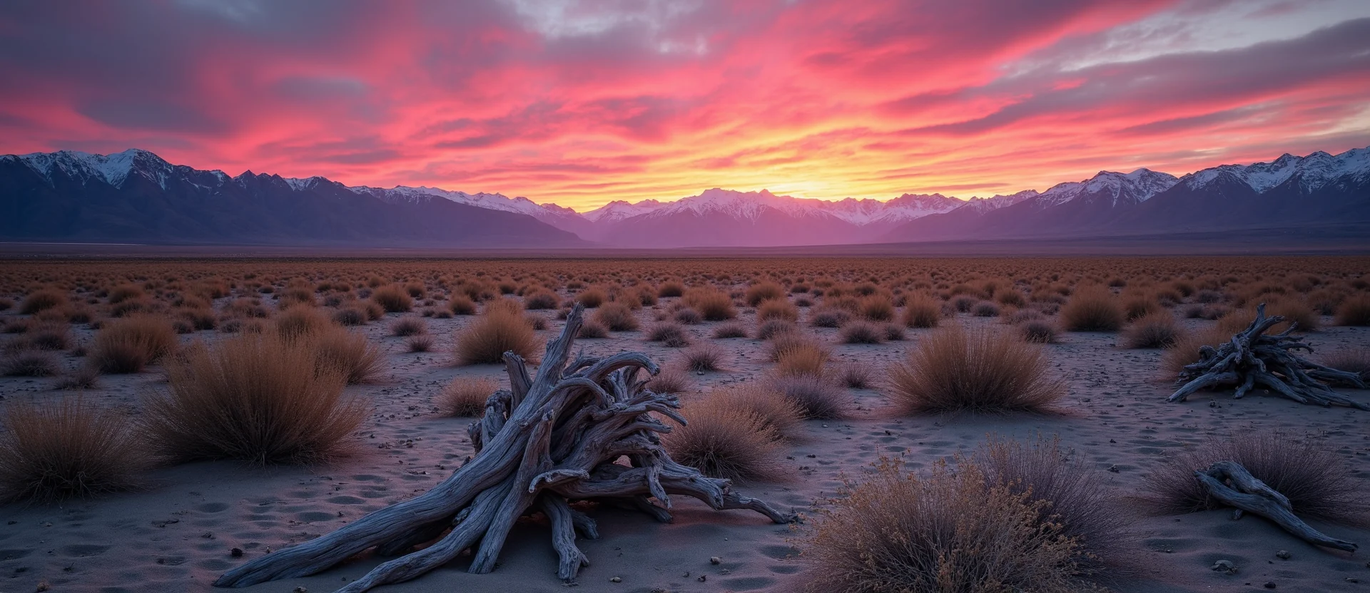 Symbolizing Stability/Peak: A local Desert Peach distant Sierra horizon. - AI Generated