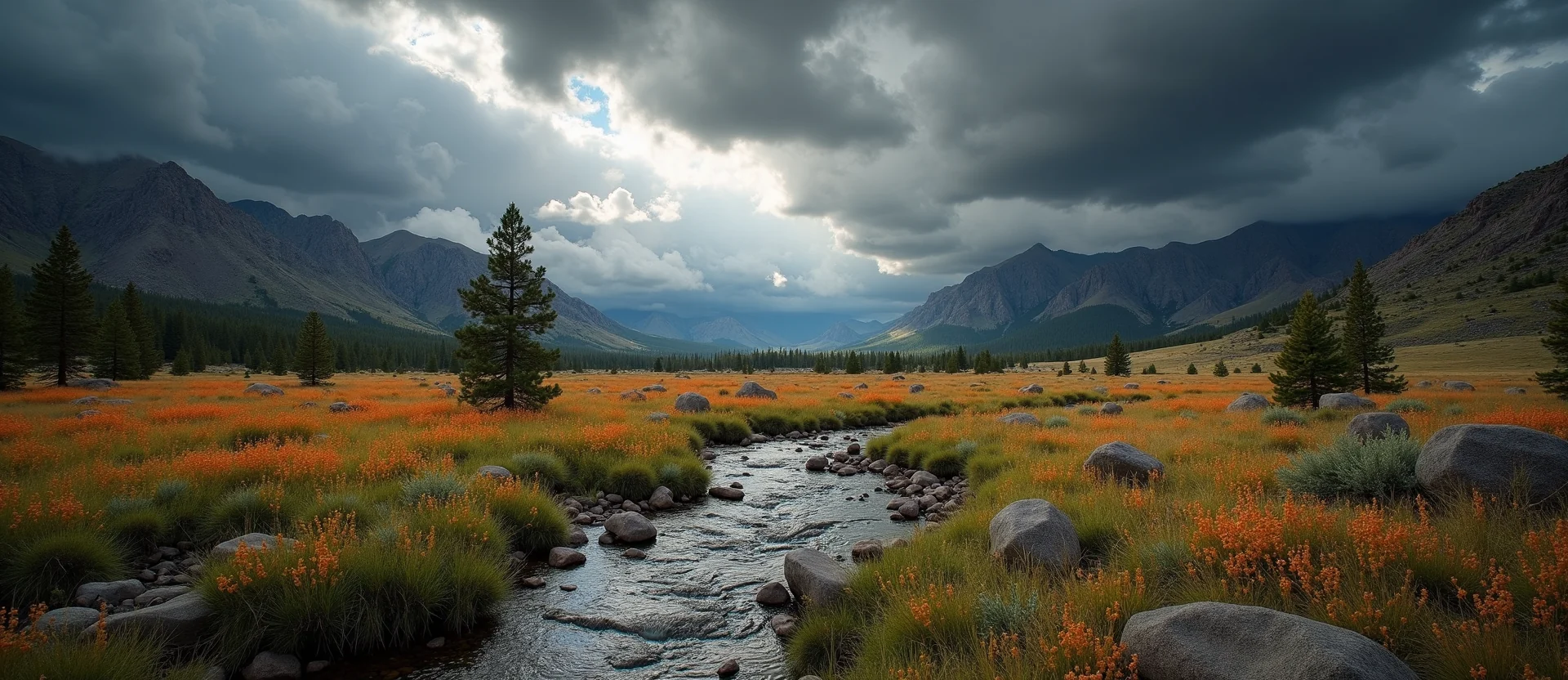 Symbolizing Flow/Cleansing: A local Indian Paintbrush babbling mountain creek. - AI Generated